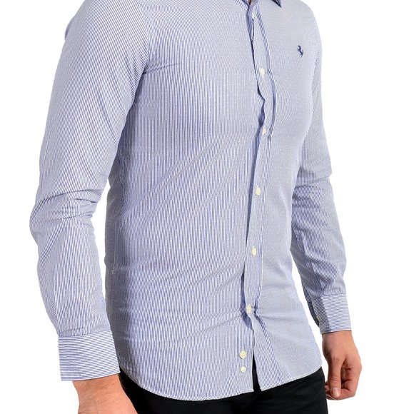 Scuderia Ferrari Men's Blue Striped Casual Button Down Shirt US S IT 48 - Picture 2 of 9